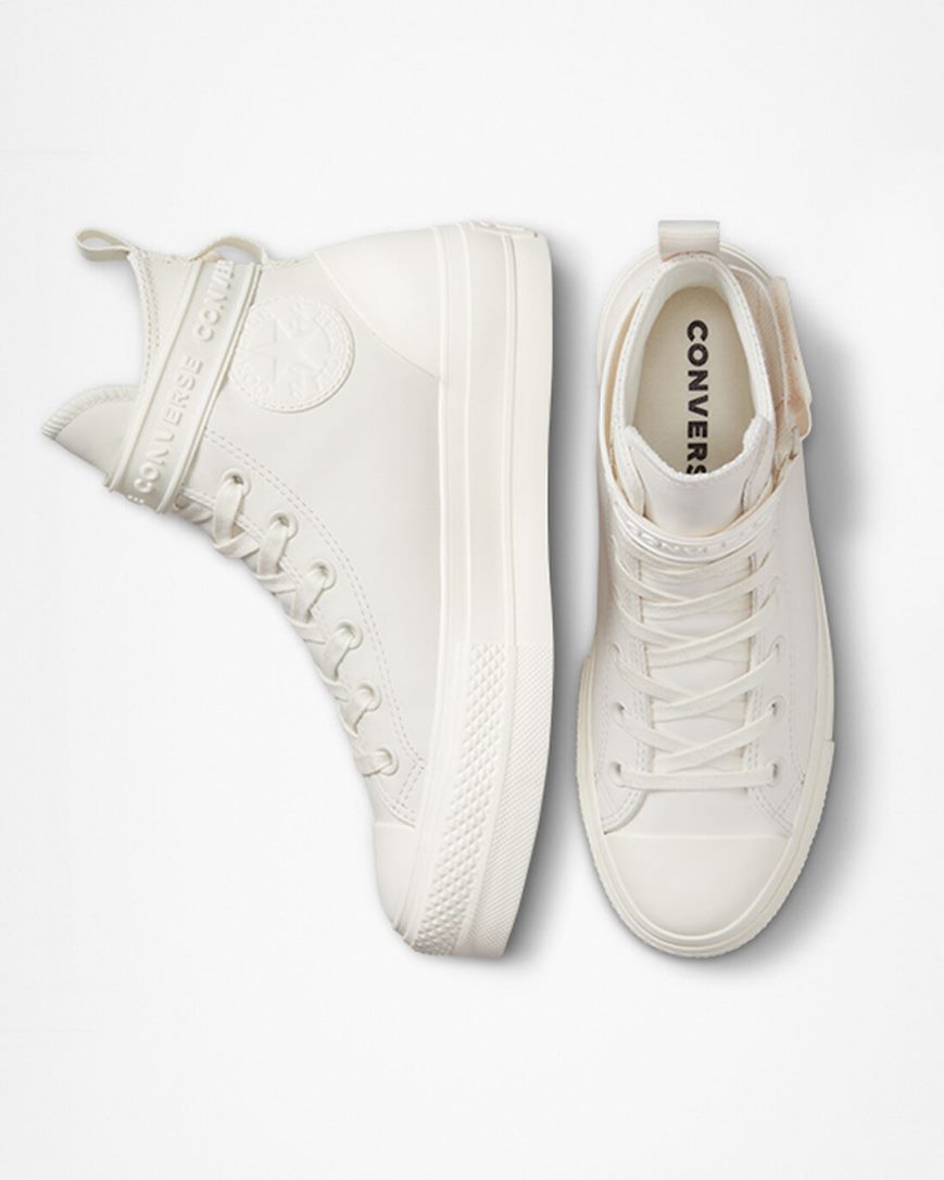 Zapatos Plataforma Converse Chuck Taylor All Star Lift Cuero Hike Altas Mujer Blancas | PE 0P5LW7